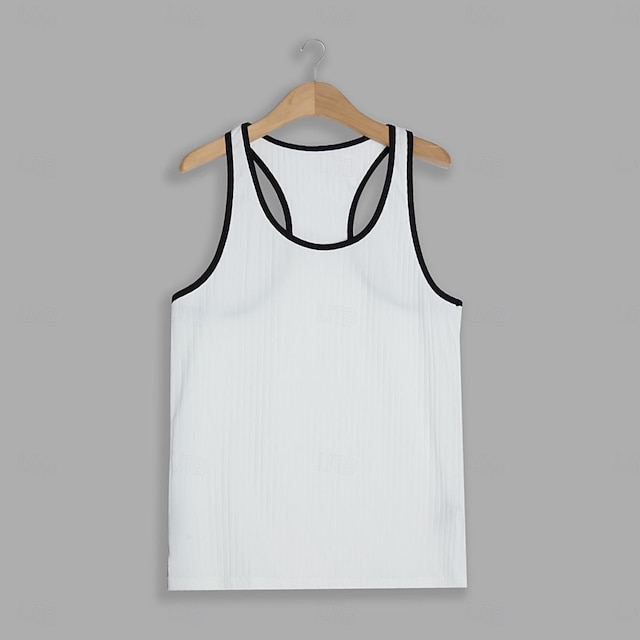 Color Block Rib Knit Tank Top with Pit Strip Design - Designer Fashion for Outdoor and Gym Activities, Crew Neck Sleeveless Muscle Shirt